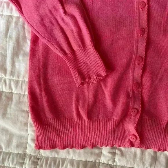 Y2k cottagecore pink cardigan gap women’s XL lightweight ruffle hems v-neck - Picture 3 of 4